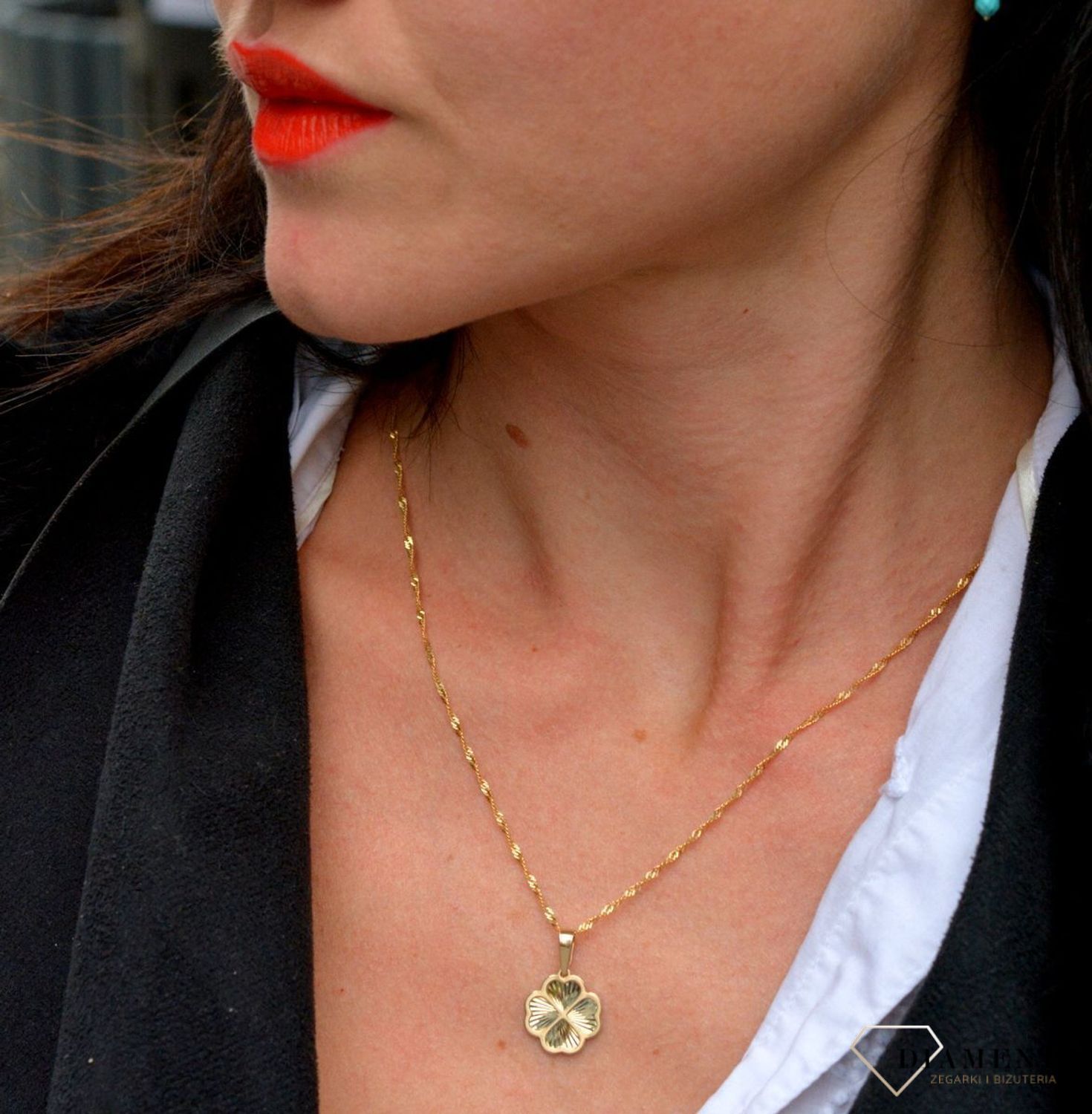 Złota zawieszka grawerowana koniczynka ZA 5975.jpg